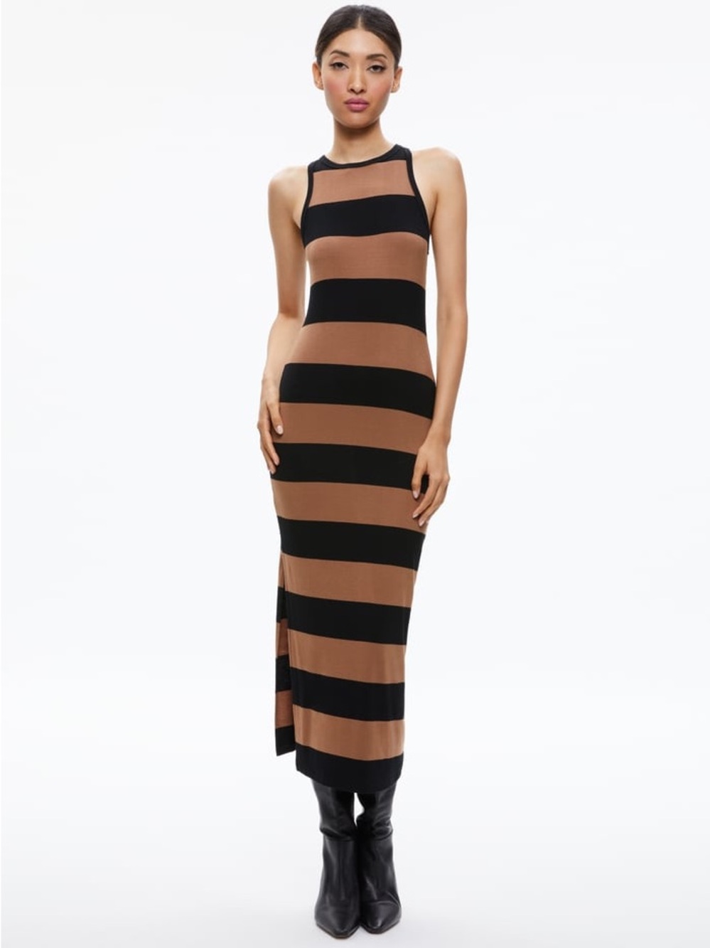 Alice + Olivia Pania Racerback Black and Brown Striped Maxi Dress